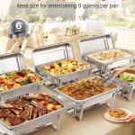 Rectangle Chafing Dish, 9 Qt 6 Pack Stainless Steel Chafing Dish, Food Warmer Chafer Complete Set With Hollow Handle, 3 Food Tongs, Lid, Fuel Holder, Chafer Dishes For Banquet Party Wedding