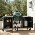 K&K 72.4 Large Grill Table For Large Big Green Egg, Metal Outdoor Grill Cart With Fold-out Prep Table, Adjustable Shelves, Spice Rack, Outdoor Kitchen Island For Big Green Egg, Kamado Joe Classic