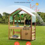 Mud Kitchen For Kids, Wooden Toy Play Kitchen Set With Accessories, Outdoor Toddler Grocery Store Playset, Pretend Play Kitchen With Stoves, Planter Boxes, Sink, Faucet, Blackboard, Cookware Pot