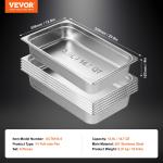 6 Pack Hotel Pans, Full Size Anti-Jam Steam Pan, 0.8mm Thick Stainless Steel Restaurant Steam Table Pan, 4-Inch Deep Commercial Table Pan, Catering Storage Food Pan, For Industrial  Scientific