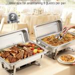 Rectangle Chafing Dish, 9 Qt 2 Pack Stainless Steel Chafing Dish, Food Warmer Chafer Complete Set With Hollow Handle, 1 Food Tongs, Lid, Fuel Holder, Chafer Dishes For Banquet Party Wedding