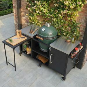 K&K 72.4 Large Grill Table For Large Big Green Egg, Metal Outdoor Grill Cart With Fold-out Prep Table, Adjustable Shelves, Spice Rack, Outdoor Kitchen Island For Big Green Egg, Kamado Joe Classic