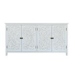 60 White Accent Cabinet With 4 Doors, Rustic Wood Sideboard Pantry Cabinet - Versatile Buffet Cabinet With Storage For Home Decor And Organization Chic Cabinet