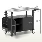 Outdoor Grill Cart Table with Stainless Steel Top, Movable Pizza Oven Table with Foldable Side Table, Wheels
