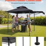8'x5' BBQ Grill Gazebo Canopy Shelter Tent With Shelf & Awning Double-Tiered Top