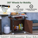 Outdoor Grill Cart With Stainless Steel Tabletop, Storage, Patio Kitchen Island With Wheels, Hooks, And Spice Rack, Waterproof Outdoor Grill Table, Movable BBQ Serving Cart Rolling Bar Cart