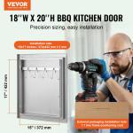 Grill-Zugangstür, 457 X 508 Mm, Einzelne Außenküchentür, Flächenbündig Montierte Edelstahltür, Vertikale Wandtür Mit Griff Und Haken, Für Grillinsel, Grillstation, Außenschrank