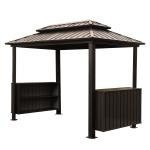 6x10FT Hardtop Grill Gazebo, Outdoor BBQ Gazebo With Double Galvanized Steel Roof, Patio Grill Canopy With 2 Cabinets And Ceiling Hooks For Backyard, Lawn, Garden, Brown