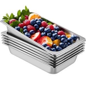 6 Pack Steam Table Pans 20.9 X 12.8 X 3.9 Inch Deep Steam Table Pan Full Size 13L Deep Food Container Stainless Steel Oven Tray Hotel Pans Anti-Jam Steam Table Food Pan