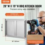 Grill-Zugangstür, 710 X 482 Mm, Doppelte Außenküchentür, Flächenbündig Montierte Edelstahltür, Vertikale Wandtür Mit Versenkbaren Griffen, Für Grillinsel, Grillstation, Außenschrank