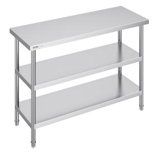 Lebensmittel-Zubereitungstisch Aus Edelstahl, Gewerblicher Küchenarbeitstisch, Mit 2 Verstellbaren Unterregalen, 457 X 1219 X 864 Mm Zubereitungstisch Für Grill, Küche, Zuhause