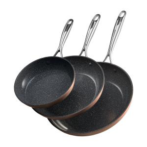 Frying Pan Skillet, Aluminum Egg Fry Pans, 3 Piece (200, 270, 300 Mm), Nonsitck Ceramic Heavy-Duty Skillets With Heat-Resistant Handle, Chef's Cookware, For Oven, Gas, Electric, Induction, Grey