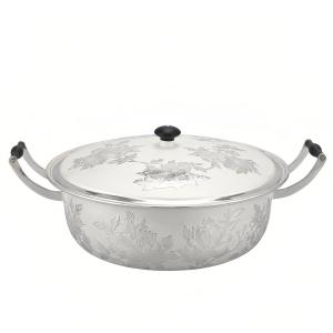 925 Sterling Silver Elegant Silver Serving Casserole Pot with Intricate Floral Engravings and Matching Lid - Handicraft