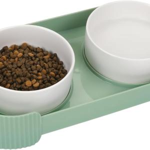Ceramic Elevated Cat Bowls For Indoor Cats 15 Tilted Stand Anti Vomiting Raised Cat Food And Water Bowls Set Raised Cat Bowls With Non Slip Cat Bowl No Spill Bowl Dishes For Cats And Puppy