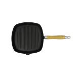 Grill Pan with Wooden Handle, Cast Iron, 20 x 20 cm