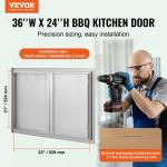 Grill-Zugangstür, 914 X 610 Mm, Doppelte Außenküchentür, Flächenbündig Montierte Edelstahltür, Vertikale Wandtür Mit Versenkbaren Griffen, Für Grillinsel, Grillstation, Außenschrank