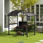 2.4 X 1.5m Outdoor Grill Gazebo With Side Shelves, PC Board Roof, Dark Grey