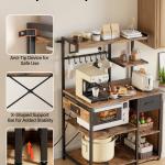 Kitchen Bakers Rack, 4.6ft Power Cable Bakers Rack With Power Outlet, Kitchen Stand With X-Shaped Support Bar, 8 S-Shaped Hooks, Coffee Bar Stand For Dishes, Spice Bottles, Built-In Power Strip