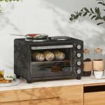 28L Mini Oven With 2 Hot Plates, Countertop Toaster Oven, Grill, Roast, Bake, Boil, With Timer, Adjustable Temperature, Electric Oven With Baking Tray, Grill Rack, Crumb Tray, 2600W, Black