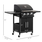 Outdoor 3 Burner Gas Grill Portable Barbecue W/ Wheels, Warming Rack, Shelves, Cabinet, Thermometer, Black