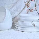 Lily Bone China Dinnerware Set, 16 Pieces, Service For 4, White Plates, Dishes, Bowls Set, Microwave And Dishwasher Safe
