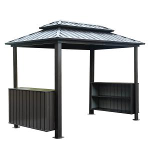 6x10FT Hardtop Grill Gazebo, Outdoor BBQ Gazebo With Double Galvanized Steel Roof, Patio Grill Canopy With 2 Storage Cabinets And Ceiling Hooks For Backyard, Lawn, Garden, Gray