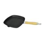 Grill Pan with Wooden Handle, Cast Iron, 20 x 20 cm