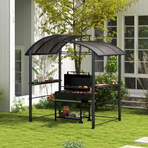 8' x 5' Outdoor Grill Gazebo Canopy Shelter with Vented PC Roof, Side Shleves