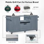 K&K 66.5 Outdoor Kitchen Island, Solid Wood Outdoor Grill Cart, Featuring Stainless Steel Countertop And Drawers, Compatible With Large Green Egg Grill, Carducci Gray And Blue Model