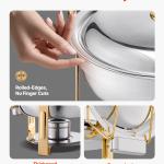Chafing Dish Buffet Set, 5 Qt 4 Pack, Stainless Steel Chafer With 4 Full Size Pans, Round Catering Warmer Server With Lid Water Pan Folding Stand Clip, For Weddings Parties Banquets, Gold