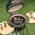 Charcoal Smoker And Grill, 18" Kamado Charcoal BBQ Smoker, Movable Ceramic Barbecue Grill With 4 Wheels (2 Lockable), Built-in Thermometer, Air Vents & Side Shelf For Outdoor Patio Yard Cooking