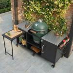 K&K 72.4 Large Grill Table For Large Big Green Egg, Metal Outdoor Grill Cart With Fold-out Prep Table, Adjustable Shelves, Spice Rack, Outdoor Kitchen Island For Big Green Egg, Kamado Joe Classic