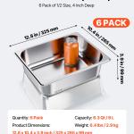 6 Pack Stainless Steam Hotel Pans, 1/2 Size Table Steam Pan, 4 Inch Deep Anti Jam Restaurant Supplies Reusable Rustproof Catering Storage For Home, Party, Restaurant, Hotel, Buffet