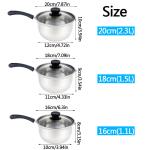 Set Of 3 Induction Non Stick Stainless Steel Cookware Kitchen Glass Lids Pot Pan