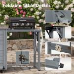 K&K 78.3  Outdoor Kitchen Island With Foldable Grill Table, Wooden Outdoor Grill Cart With Trash Can Storage & Stainless Steel Top, Outdoor Bar Cart, Pizza Oven Table For Lawn & Garden, Grey Blue