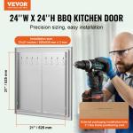 Grill-Zugangstür, 610 X 610 Mm, Doppelte Außenküchentür, Flächenbündig Montierte Edelstahltür, Doppelwandige Vertikale Tür Mit Griffen Und Haken, Für Grillinsel, Grillstation, Außenschrank