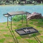 Folding Grill Table, 4.5ft Portable Camping Table With 2 Wing Panels, Height Adjustable Metal Picnic Table For Camping, Picnic And BBQ, Black
