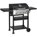 Four-Burner Steel Gas Grill, With Thermometer - Black