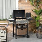 Four-Burner Steel Gas Grill, With Thermometer - Black