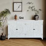 60 White Accent Cabinet With 4 Doors, Rustic Wood Sideboard Pantry Cabinet - Versatile Buffet Cabinet With Storage For Home Decor And Organization Chic Cabinet