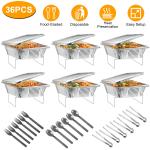 36Pcs Per Set Disposable Chafing Dish Buffet Set Food Warmers For Party Buffet Server Catering Supplies With Covers Utensils Half Size Food Pans For Parties Events BBQ Catering