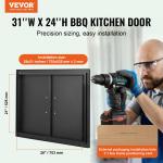 Grill-Zugangstür, 788x610x46 Mm, Doppelte Außenküchentür, Flächenbündig Montierte Kaltplattentür, Vertikale Wandtür Mit Griffen, Für Grillinsel Grillstation (Edelstahl + Ölbesprühtes Produkt)
