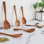 Six-piece Wooden Cooking Spoon Set – Heat-resistant, Smooth Teak Wood For A Comfortable Grip – Lightweight And Durable – Easy To Clean And Perfect For Non-stick Cookware.