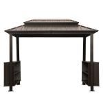 6x10FT Hardtop Grill Gazebo, Outdoor BBQ Gazebo With Double Galvanized Steel Roof, Patio Grill Canopy With 2 Cabinets And Ceiling Hooks For Backyard, Lawn, Garden, Brown