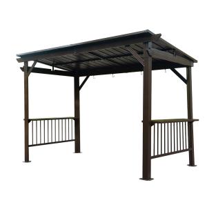 6.5x12FT Hardtop Grill Gazebo, Outdoor BBQ Gazebo With 2 Side Shelves And Sloping Galvanized Steel Roof, Metal Permanent Grill Canopy With Ceiling Hooks For Patio, Lawn, Backyard, Deck, Brown