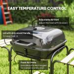 Charcoal Barbecue Grill Portable BBQ Grill With 1840 Cm² Cooking Area, 3 Shelves, Adjustable Vent, Lockable Lid, Wheels For Outdoor Cooking, Garden Party, Black