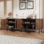Functional 4 Door TV Cabinet  2 Storage Spaces, Adjustable Shelves, Ideal For Living Room Organization, Chestnut