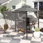 8' x 5' Outdoor Grill Gazebo, Barbecue Gazebo Shelter with Side Awning, 2 Side Shelves and 6 Hooks, Dark Gray