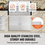 Grill-Zugangstür, 990 X 660 Mm, Doppelte Außenküchentür, Flächenbündig Montierte Edelstahltür, Vertikale Wandtür Mit Griffen Und Haken, Für Grillinsel, Grillstation, Außenschrank