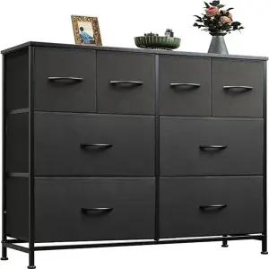 Dresser For Bedroom With 8 Drawers, Wide Fabric Dresser For Storage And Organization, Chest Of Drawers, Dressers For Living Room, Closet, Hallway, Dark Grey